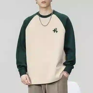 赞仕 美式休闲宽松简约星星印花撞色拼接长袖卫衣 男女同款