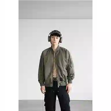 赞仕 美式街头脏脏复古纯色做旧棒球领拉链小众短款飞行夹克外套 男女同款 废土杏