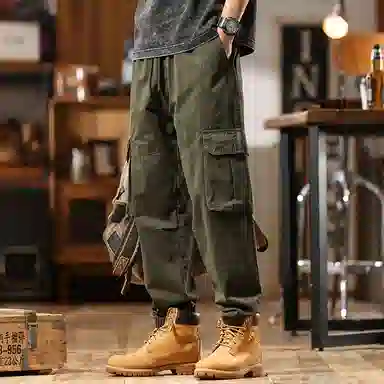 赞仕 日系重磅复古口袋宽松束脚工装裤 男款
