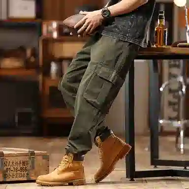 赞仕 日系重磅复古口袋宽松束脚工装裤 男款