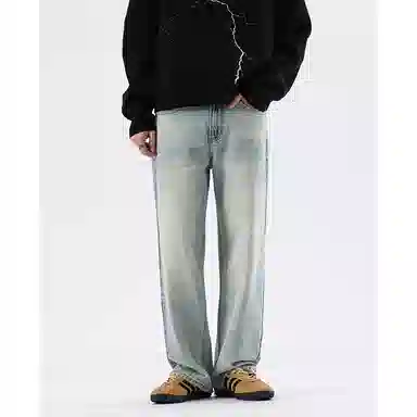 赞仕 水洗做旧直筒宽松美式复古简约牛仔裤 男款