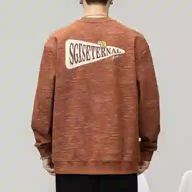 赞仕 美式街头圆领小众设计感字母印花长袖卫衣 男女同款 砖红色