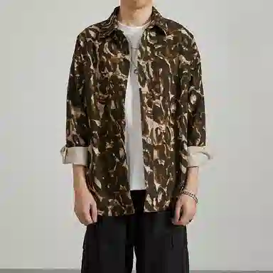 赞仕 美式豹纹小众设计感痞帅宽松薄款长袖衬衫 男女同款