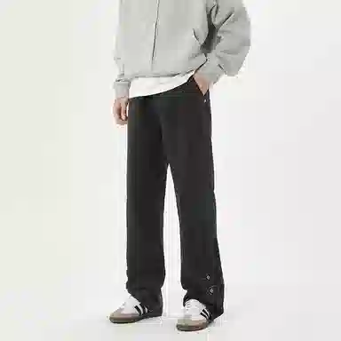 赞仕 美式高街潮牌直筒休闲下摆纽扣小众设计感牛仔裤 男女同款