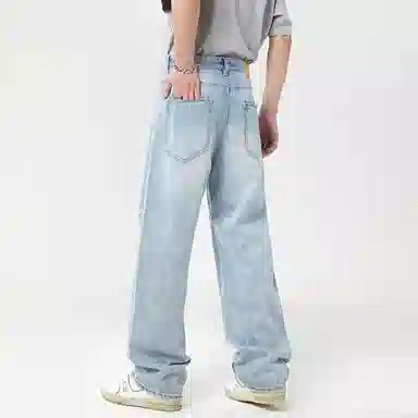 赞仕 宽松休闲直筒牛仔裤 男女同款 浅蓝色