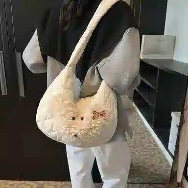 冠军小熊 可爱少女时尚卡通动漫百搭手拎 尼龙 腋下包单肩包 女款 白色/黑色