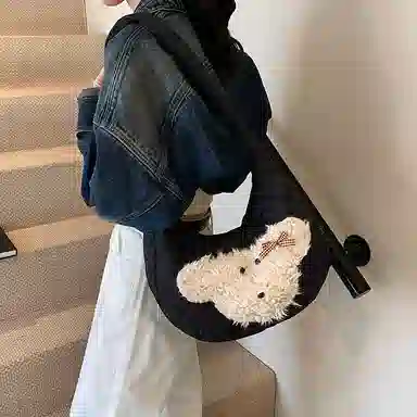 冠军小熊 可爱少女时尚卡通动漫百搭手拎 尼龙 腋下包单肩包 女款 白色/黑色