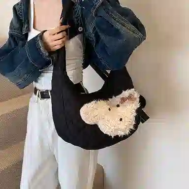 冠军小熊 可爱少女时尚卡通动漫百搭手拎 尼龙 腋下包单肩包 女款 白色/黑色