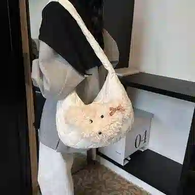 冠军小熊 可爱少女时尚卡通动漫百搭手拎 尼龙 腋下包单肩包 女款 白色/黑色