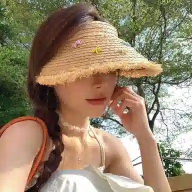 杨同学 蝴蝶结空顶草帽 纸草 防晒帽 女款