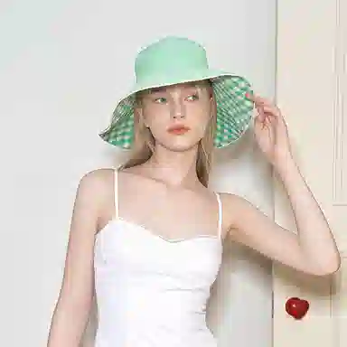 杨同学 格子双面戴格子 涤纶 渔夫帽 女款