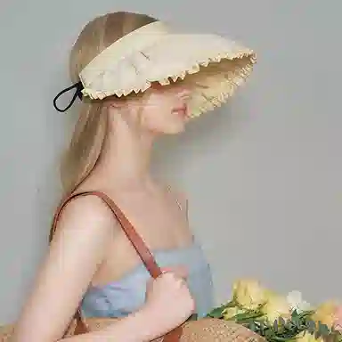 杨同学 荷叶边空顶 涤纶 防晒帽 女款