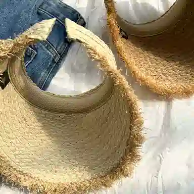 杨同学 蝴蝶结空顶草帽 纸草 防晒帽 女款