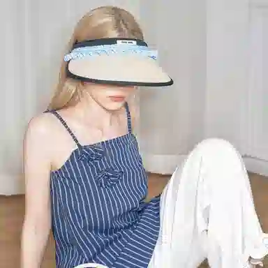 杨同学 空顶黑胶 草编 防晒帽 女款