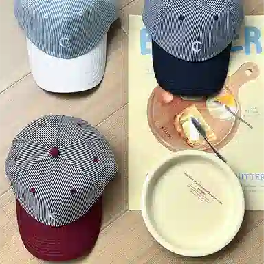 杨同学 小清新条纹杨同学 棉 鸭舌帽 男女同款情侣款