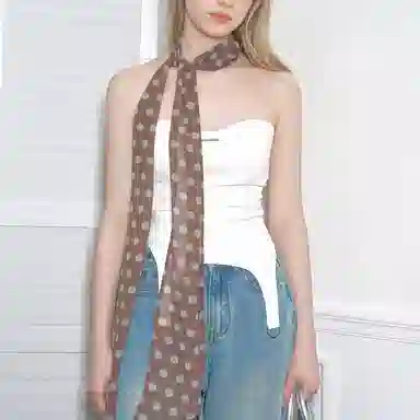 杨同学 棕色波点印花佩饰 涤纶 丝巾 女款