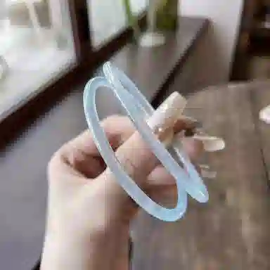 御龙镜 荔枝冻新中式古风一步一响清冷感优雅温柔天蓝色清透莹润温婉双圈美人条 玉髓 玉石手镯 女款