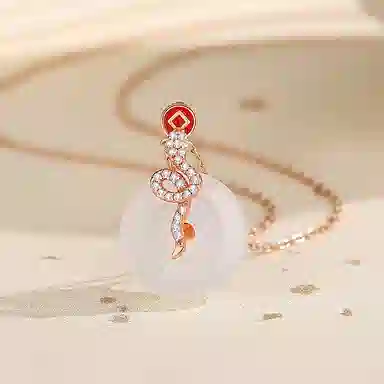 御龙镜 灵蛇平安扣 玉髓 新中式复古国潮小众设计感生肖蛇本命年好运纳福时尚潮流百搭锁骨项链 女款