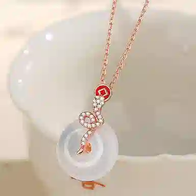御龙镜 灵蛇平安扣 玉髓 新中式复古国潮小众设计感生肖蛇本命年好运纳福时尚潮流百搭锁骨项链 女款