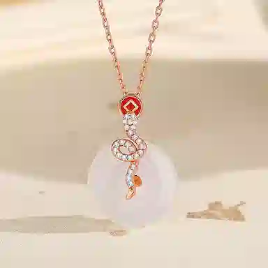 御龙镜 灵蛇平安扣 玉髓 新中式复古国潮小众设计感生肖蛇本命年好运纳福时尚潮流百搭锁骨项链 女款