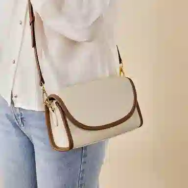 简约休闲手机包女式斜挎包 牛皮 单肩包 女款 大象灰/奶昔白