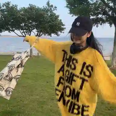 寻星记 美式慵懒风字母连帽百搭休闲潮流针织衫 男女同款