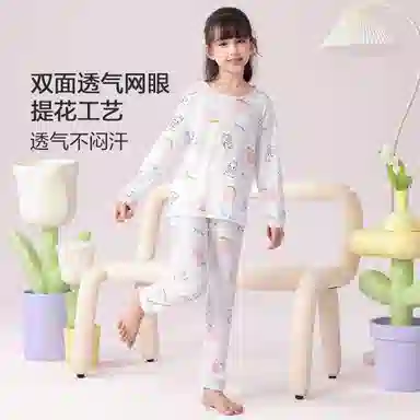 儿童款 红豆 圆领卡通动漫宽松睡衣套装 凝脂