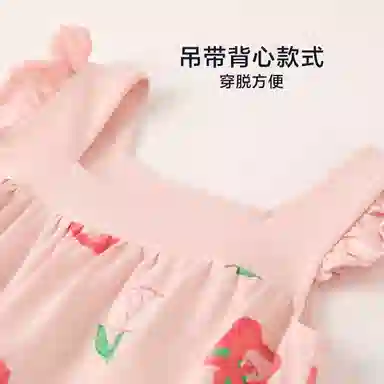 红豆 卡通花卉方领套头飞飞短袖睡裙 大童 盈盈