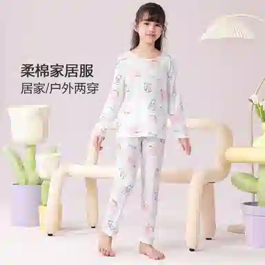 儿童款 红豆 圆领卡通动漫宽松睡衣套装 凝脂