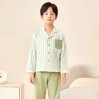 红豆 童装 纯棉单排扣长袖上衣松紧腰长裤睡衣套装 儿童款