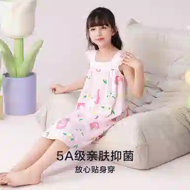 红豆 卡通花卉方领套头飞飞短袖睡裙 大童 盈盈