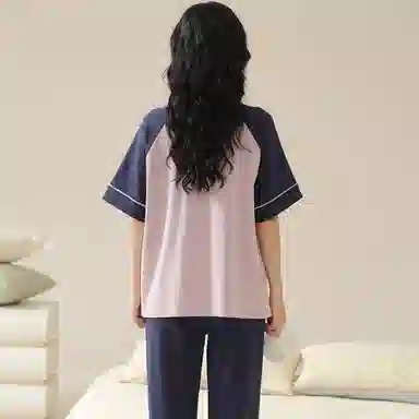 帕兰朵 短袖长裤套头圆领睡衣套装 女款 藕色