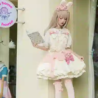 豹了个猫 奶芙芙可爱日常洛丽塔修身连衣裙萝莉装 女款 粉白