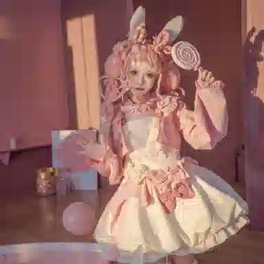 豹了个猫 奶芙芙可爱日常洛丽塔修身连衣裙萝莉装 女款 粉白