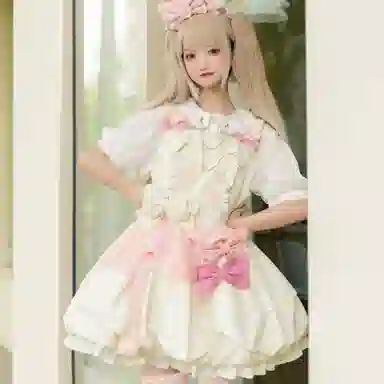 豹了个猫 奶芙芙可爱日常洛丽塔修身连衣裙萝莉装 女款 粉白