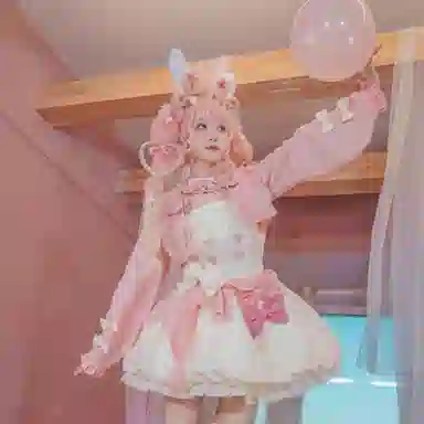 豹了个猫 奶芙芙可爱日常洛丽塔修身连衣裙萝莉装 女款 粉白