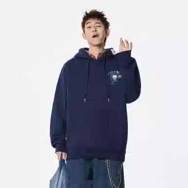 曼城 美式复古高街背面雏菊蝴蝶队徽手绘涂鸦字母印花重磅简约国潮百搭舒适连帽长袖卫衣 男女同款