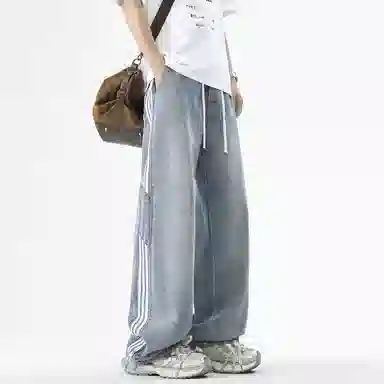 悍戈 美式高街复古水洗拼接扎染阔腿裤潮流痞帅舒适百搭牛仔裤 男女同款
