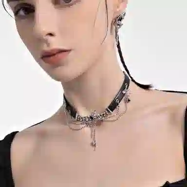 Masw Leather Collarbone Chain