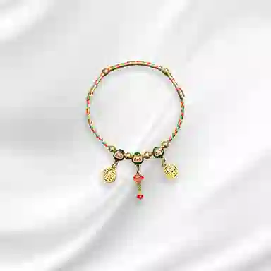 大唐国鼎 五彩呈祥如意新中式简约时尚小众设计国潮宫廷风精致纹理招财纳福旺事业学业财运 好运 织物 手链 女款