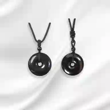 大唐国鼎 平安扣新中式复古风小众设计优雅国潮 精致纹理旺事业学业财运 好运 黑曜石 玉石项链 女款