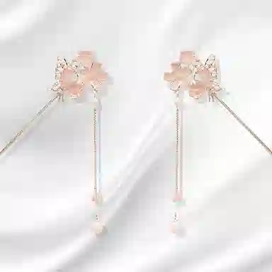 大唐国鼎 粉色蝴蝶花朵 新中式粉色渐变爱心花朵镂空蝴蝶流苏 日常古风汉服旗袍盘发 发簪 女款