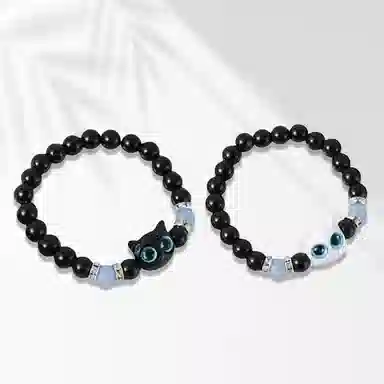 大唐国鼎 蓝色夜光奶酪猫咪  小众时尚简约设计潮酷个性小众高级感 好运 琉璃 玉石手串 男女同款情侣款