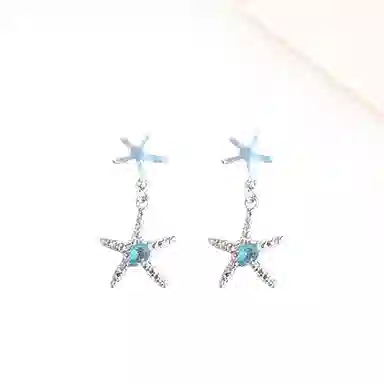 迎百宝 海洋之星 精致小众蓝色海星流苏独特设计轻奢高级感可爱甜美温柔时尚气质百搭 合金 耳环 女款