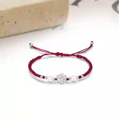 迎百宝 新中式好运莲花转运珠 小众设计感立精致手工编织复古国风织物显白高级感可调节 合金 手链 男女同款情侣款