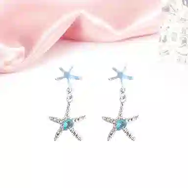 迎百宝 海洋之星 精致小众蓝色海星流苏独特设计轻奢高级感可爱甜美温柔时尚气质百搭 合金 耳环 女款