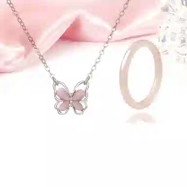 迎百宝 在逃公主 轻奢设计感少女心甜美梦幻蝴蝶锁骨链美人叮当镯套装 琉璃 项链 男女同款情侣款