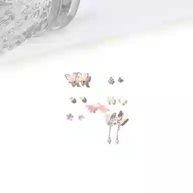 迎百宝 一周不重样 转运招财设计感蝴蝶仙子七对高级感气质百搭灵动优雅耳饰 合金 耳钉 男女同款情侣款