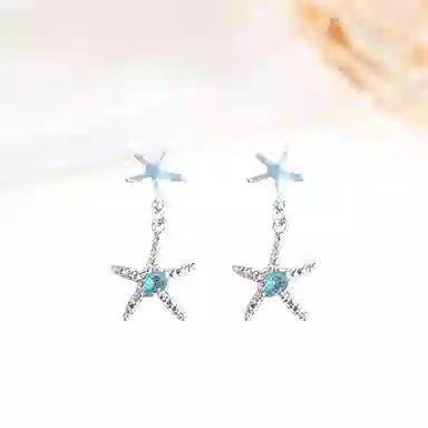 迎百宝 海洋之星 精致小众蓝色海星流苏独特设计轻奢高级感可爱甜美温柔时尚气质百搭 合金 耳环 女款