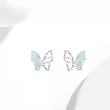 迎百宝 薄荷曼波 滴胶工艺翩翩起舞气质优雅高级感镂空小巧精致清新甜美蝴蝶 耳钉 男女同款情侣款 薄荷绿